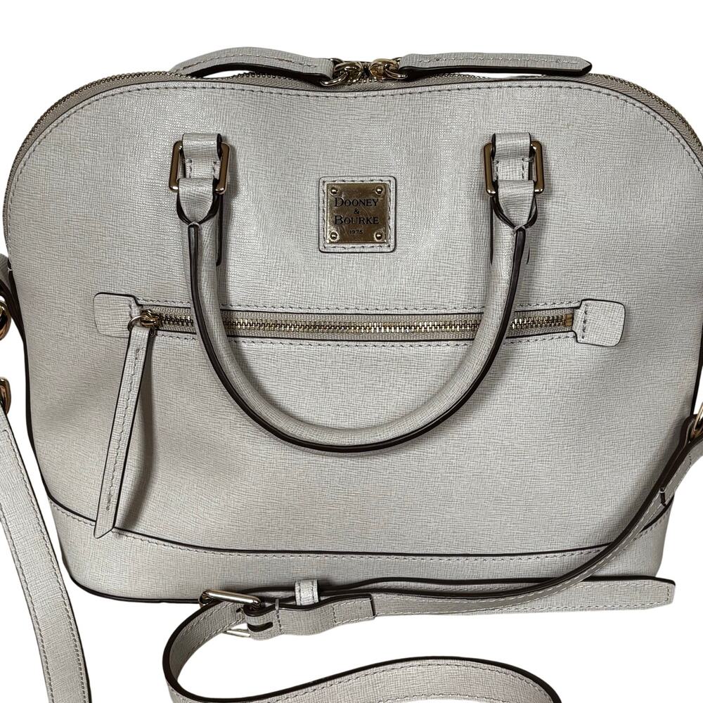 Dooney & Bourke purse light gray/sand saffiano leather 2–way satchel shoulderbag - Picture 2 of 16
